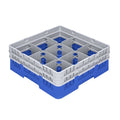 Clean Tek Professional Blue Glass Rack - 9 Compartments, 1 Full Drop and 1 Half Drop Extender - 19 3/4" x 19 3/4" x 7 1/4" - 1 count box