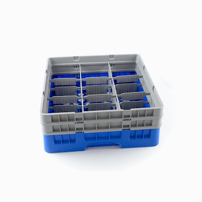 Clean Tek Professional Blue Glass Rack - 9 Compartments, 1 Full Drop and 1 Half Drop Extender - 19 3/4" x 19 3/4" x 7 1/4" - 1 count box