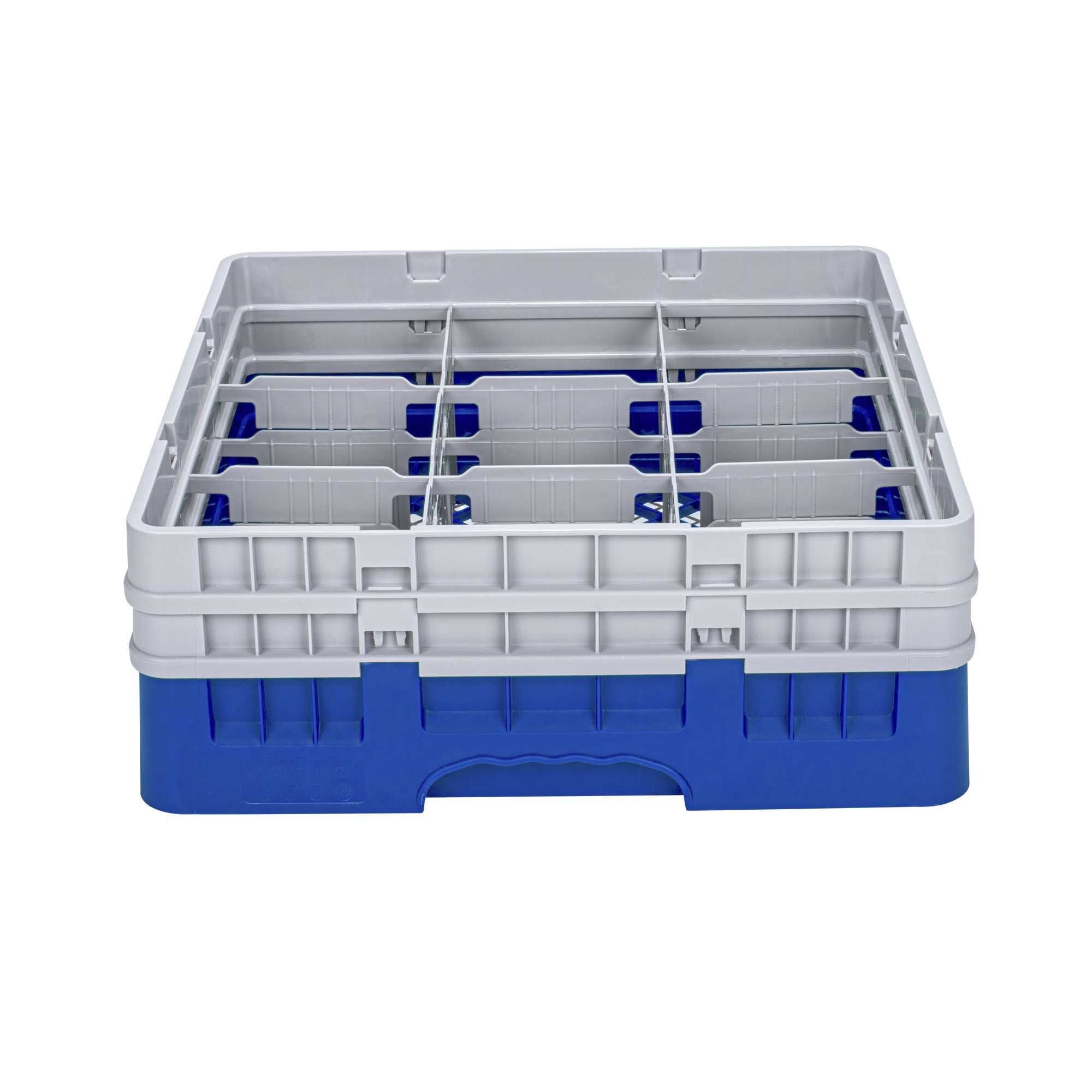 Clean Tek Professional Blue Glass Rack - 9 Compartments, 1 Full Drop and 1 Half Drop Extender - 19 3/4" x 19 3/4" x 7 1/4" - 1 count box