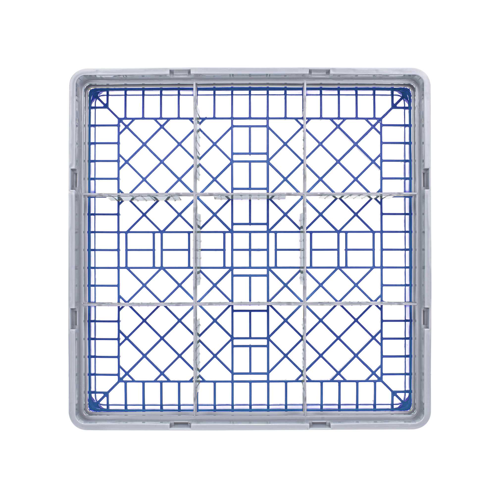 Clean Tek Professional Blue Glass Rack - 9 Compartments, 1 Full Drop and 1 Half Drop Extender - 19 3/4" x 19 3/4" x 7 1/4" - 1 count box
