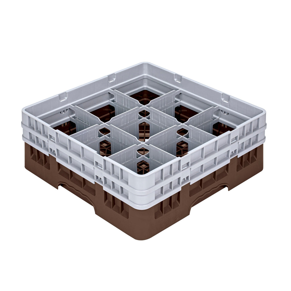 Clean Tek Professional Brown Glass Rack - 9 Compartments, 1 Full Drop and 1 Half Drop Extender - 19 3/4" x 19 3/4" x 7 1/4" - 1 count box