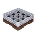 Clean Tek Professional Brown Glass Rack - 9 Compartments, 1 Full Drop and 1 Half Drop Extender - 19 3/4" x 19 3/4" x 7 1/4" - 1 count box