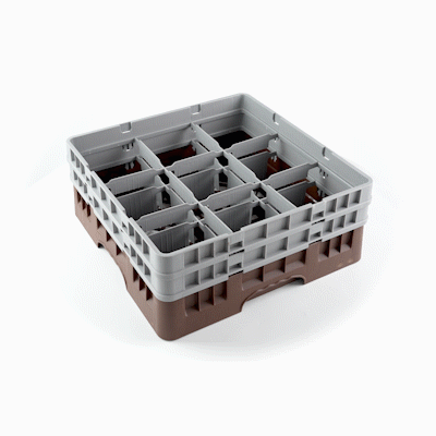 Clean Tek Professional Brown Glass Rack - 9 Compartments, 1 Full Drop and 1 Half Drop Extender - 19 3/4" x 19 3/4" x 7 1/4" - 1 count box
