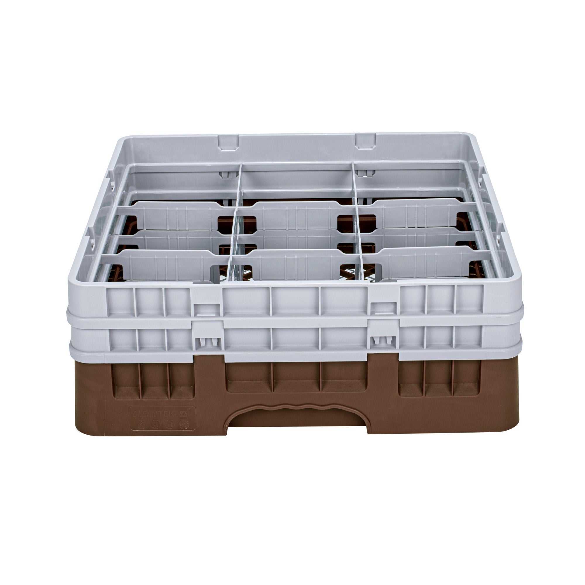 Clean Tek Professional Brown Glass Rack - 9 Compartments, 1 Full Drop and 1 Half Drop Extender - 19 3/4" x 19 3/4" x 7 1/4" - 1 count box