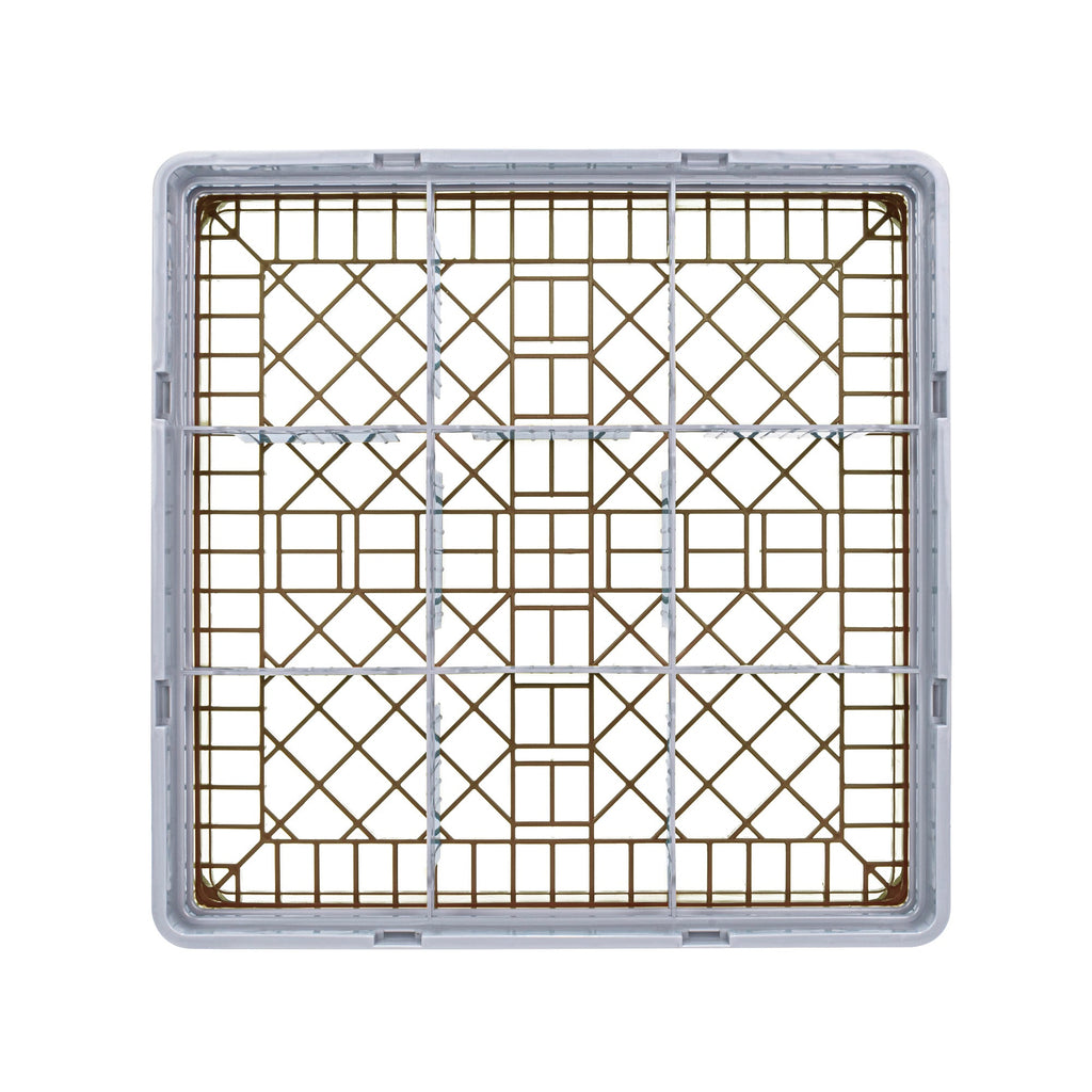 Clean Tek Professional Brown Glass Rack - 9 Compartments, 1 Full Drop and 1 Half Drop Extender - 19 3/4" x 19 3/4" x 7 1/4" - 1 count box