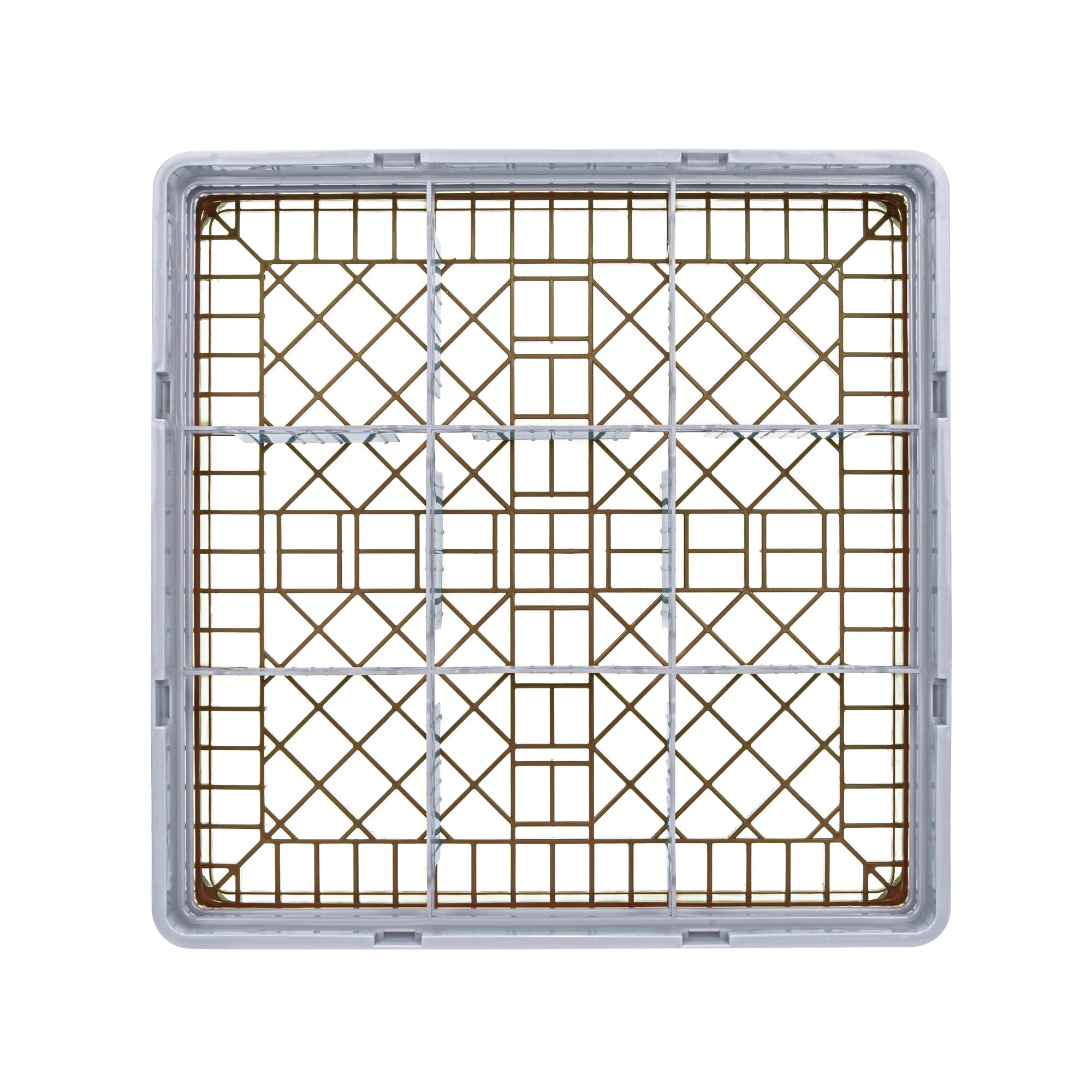 Clean Tek Professional Brown Glass Rack - 9 Compartments, 1 Full Drop and 1 Half Drop Extender - 19 3/4" x 19 3/4" x 7 1/4" - 1 count box