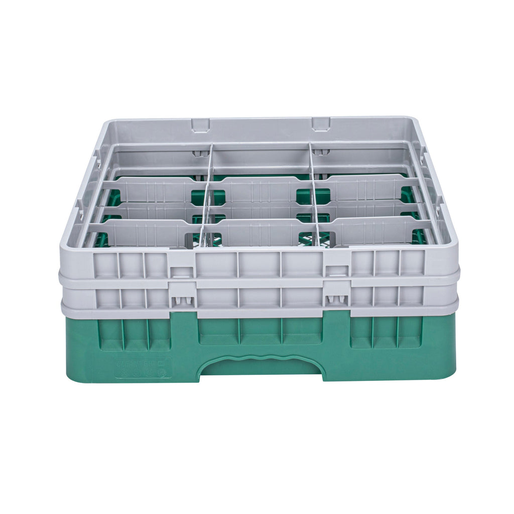 Clean Tek Professional Green Glass Rack - 9 Compartments, 1 Full Drop and 1 Half Drop Extender - 19 3/4" x 19 3/4" x 7 1/4" - 1 count box