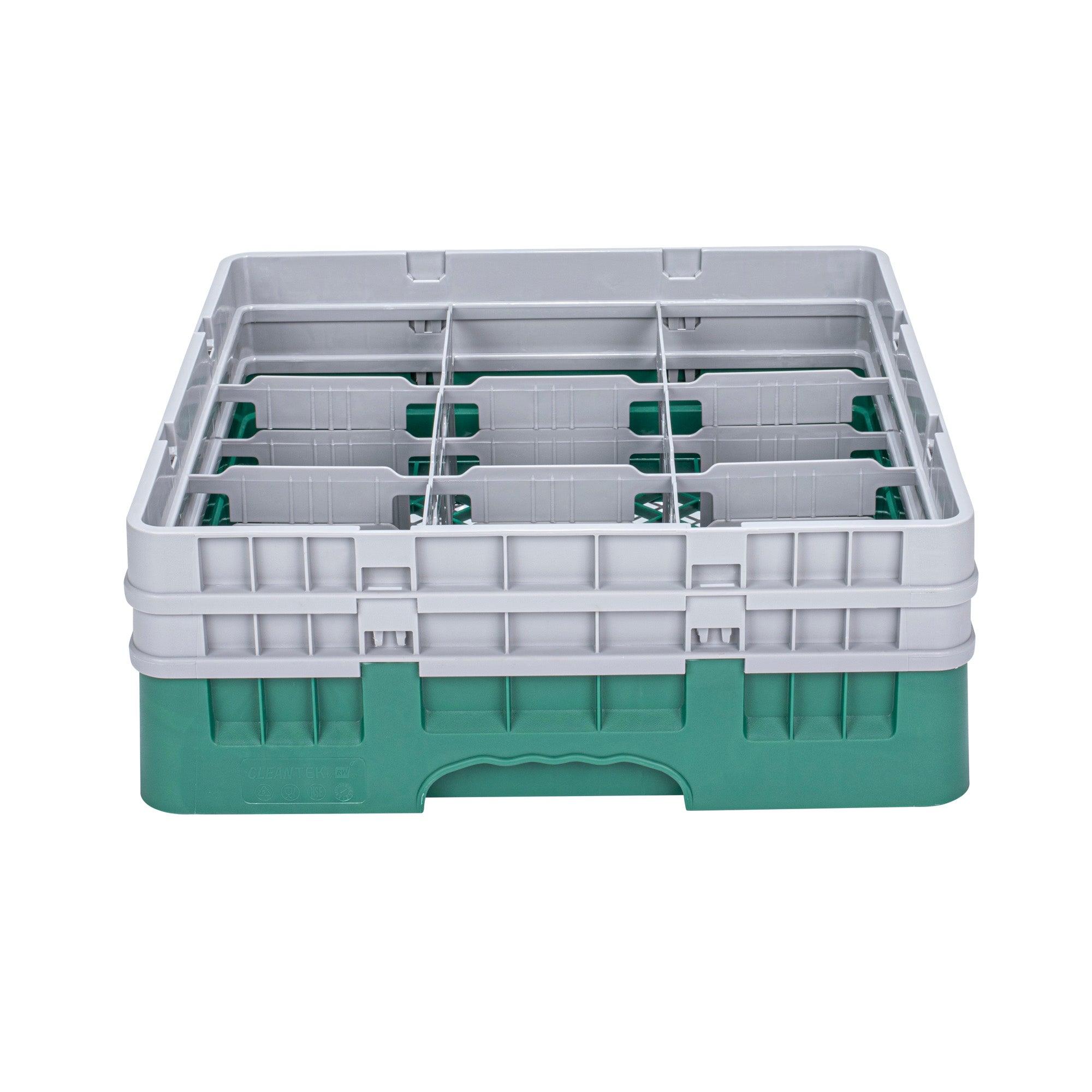 Clean Tek Professional Green Glass Rack - 9 Compartments, 1 Full Drop and 1 Half Drop Extender - 19 3/4" x 19 3/4" x 7 1/4" - 1 count box