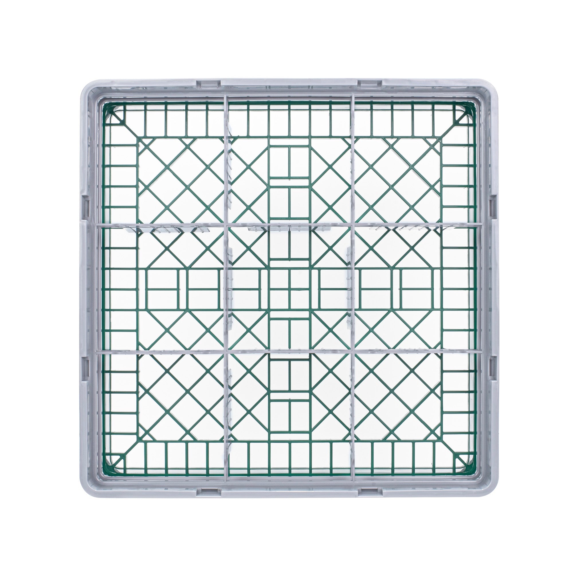 Clean Tek Professional Green Glass Rack - 9 Compartments, 1 Full Drop and 1 Half Drop Extender - 19 3/4" x 19 3/4" x 7 1/4" - 1 count box