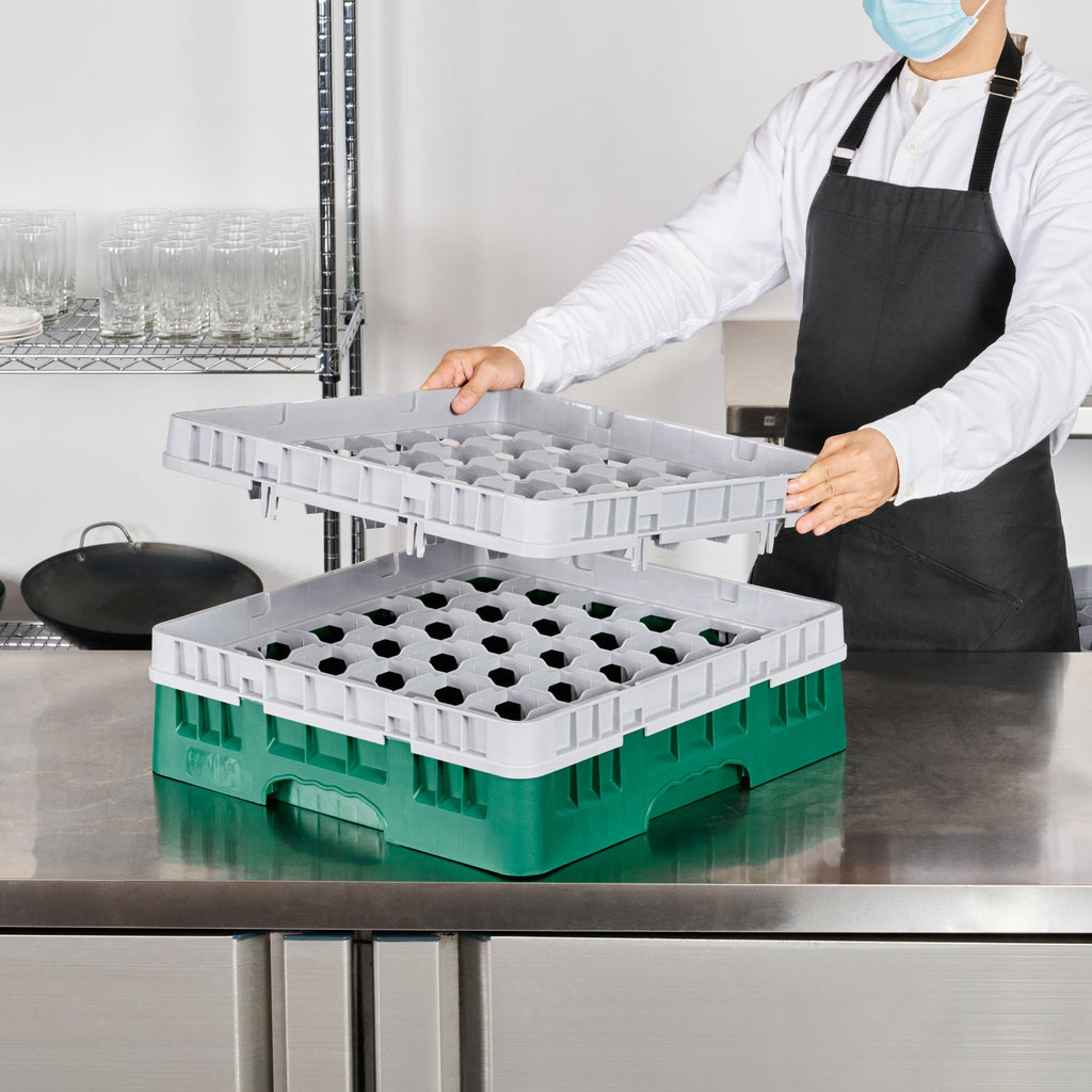 Clean Tek Professional Green Glass Rack - 9 Compartments, 1 Full Drop and 1 Half Drop Extender - 19 3/4" x 19 3/4" x 7 1/4" - 1 count box