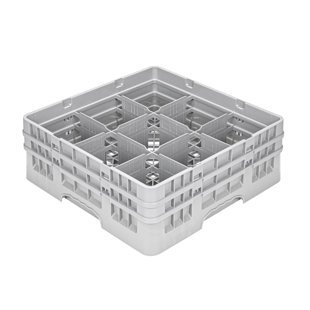 Clean Tek Professional Gray Glass Rack - 9 Compartments, 1 Full Drop and 1 Half Drop Extender - 19 3/4" x 19 3/4" x 7 1/4" - 1 count box