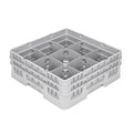 Clean Tek Professional Gray Glass Rack - 9 Compartments, 1 Full Drop and 1 Half Drop Extender - 19 3/4" x 19 3/4" x 7 1/4" - 1 count box