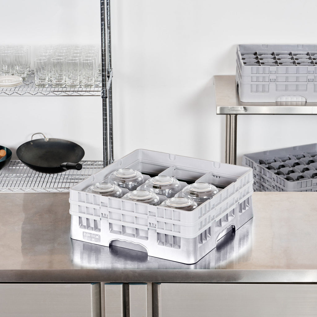 Clean Tek Professional Gray Glass Rack - 9 Compartments, 1 Full Drop and 1 Half Drop Extender - 19 3/4" x 19 3/4" x 7 1/4" - 1 count box