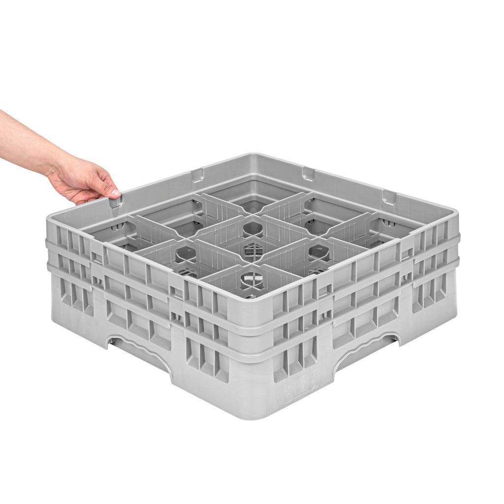 Clean Tek Professional Gray Glass Rack - 9 Compartments, 1 Full Drop and 1 Half Drop Extender - 19 3/4" x 19 3/4" x 7 1/4" - 1 count box