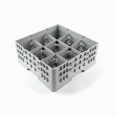 Clean Tek Professional Gray Glass Rack - 9 Compartments, 1 Full Drop and 1 Half Drop Extender - 19 3/4" x 19 3/4" x 7 1/4" - 1 count box
