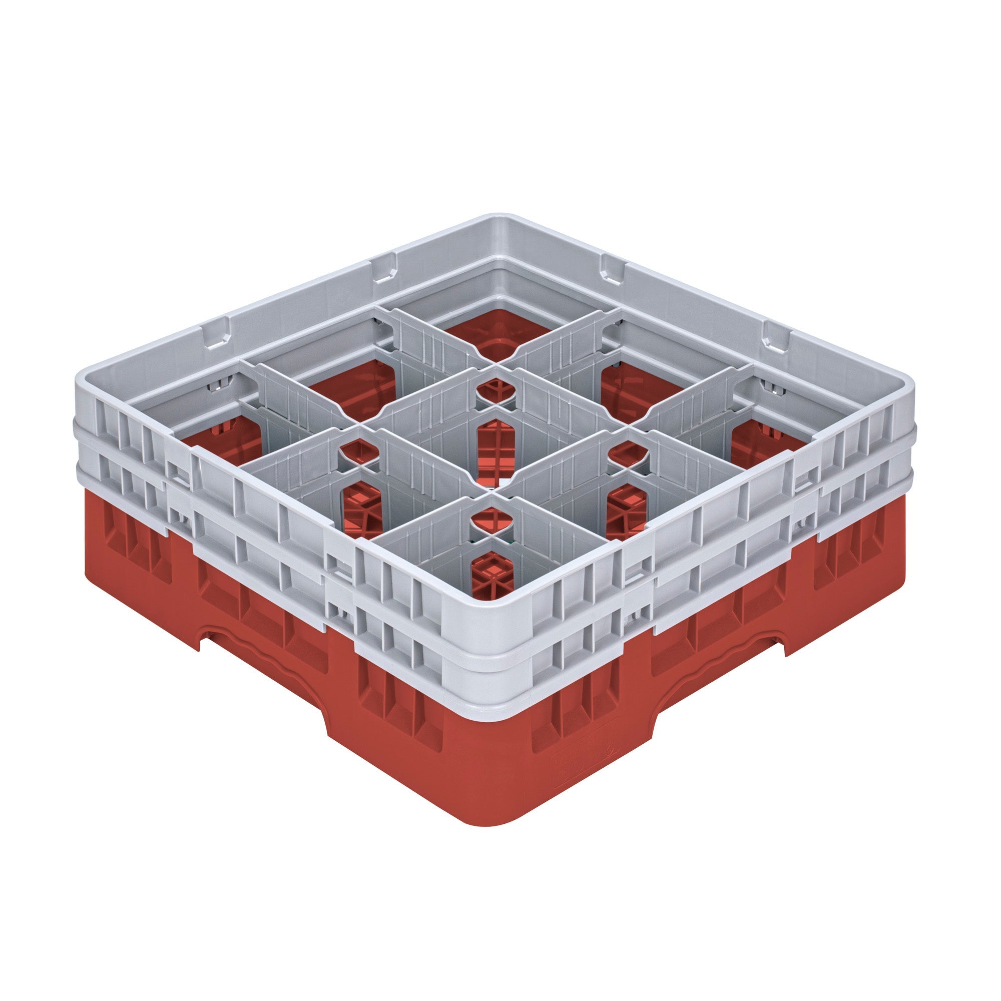 Clean Tek Professional Red Glass Rack - 9 Compartments, 1 Full Drop and 1 Half Drop Extender - 19 3/4" x 19 3/4" x 7 1/4" - 1 count box
