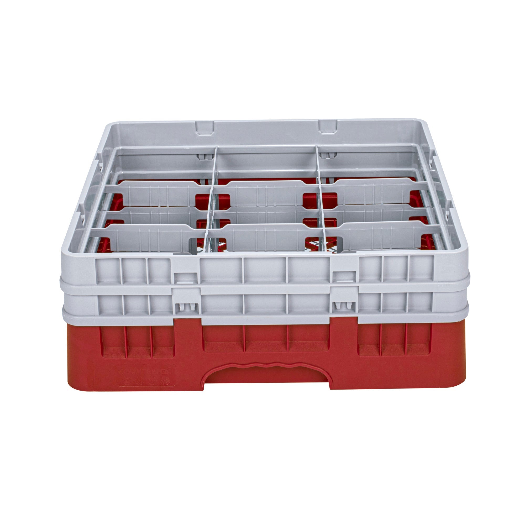 Clean Tek Professional Red Glass Rack - 9 Compartments, 1 Full Drop and 1 Half Drop Extender - 19 3/4" x 19 3/4" x 7 1/4" - 1 count box