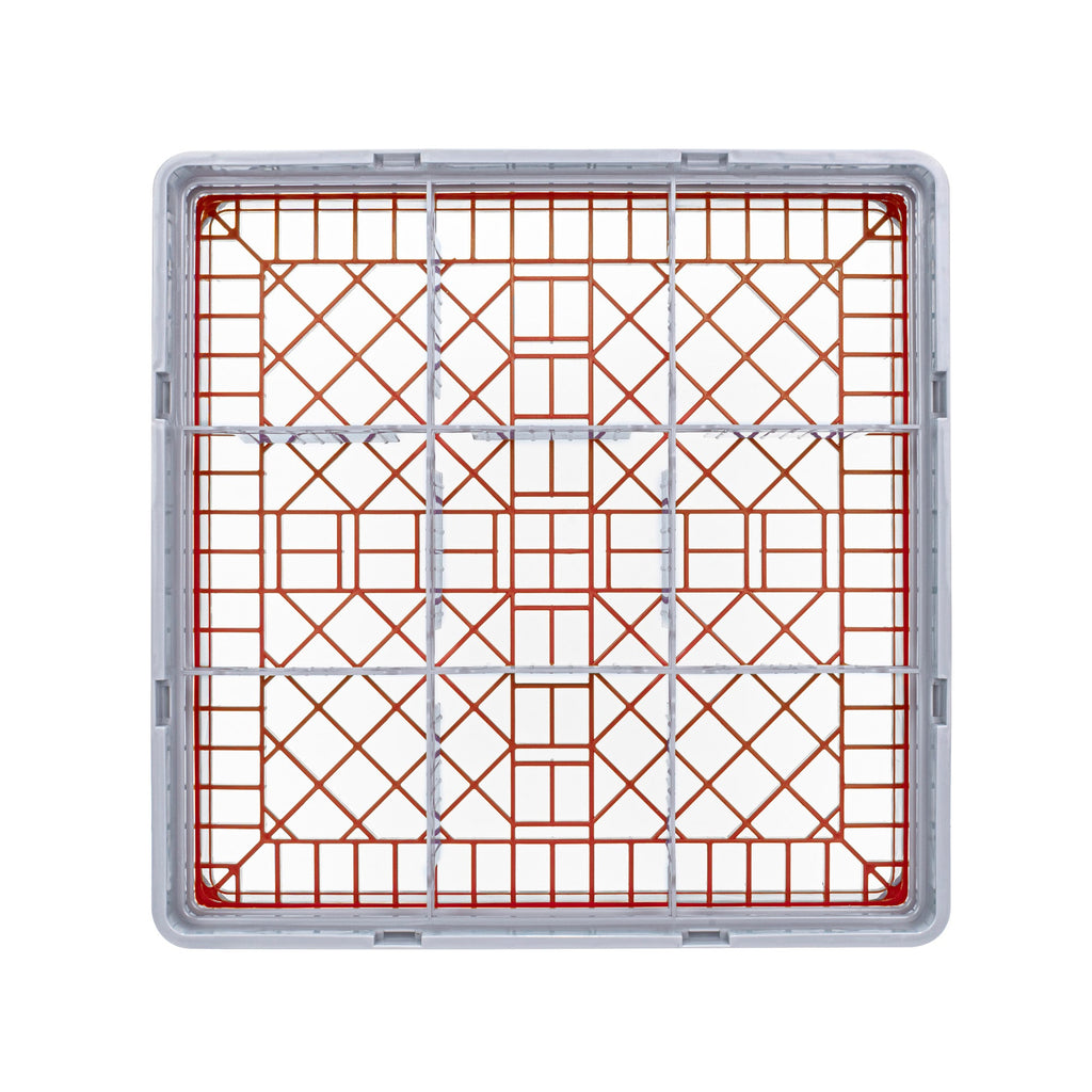 Clean Tek Professional Red Glass Rack - 9 Compartments, 1 Full Drop and 1 Half Drop Extender - 19 3/4" x 19 3/4" x 7 1/4" - 1 count box