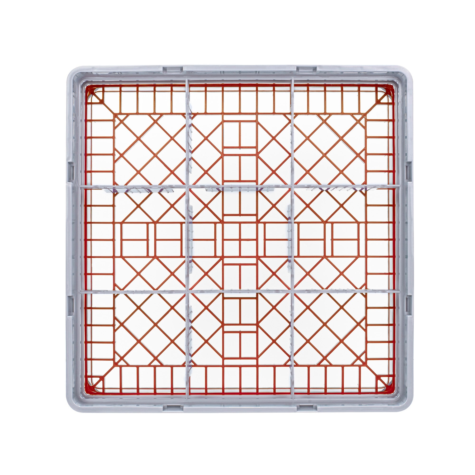 Clean Tek Professional Red Glass Rack - 9 Compartments, 1 Full Drop and 1 Half Drop Extender - 19 3/4" x 19 3/4" x 7 1/4" - 1 count box