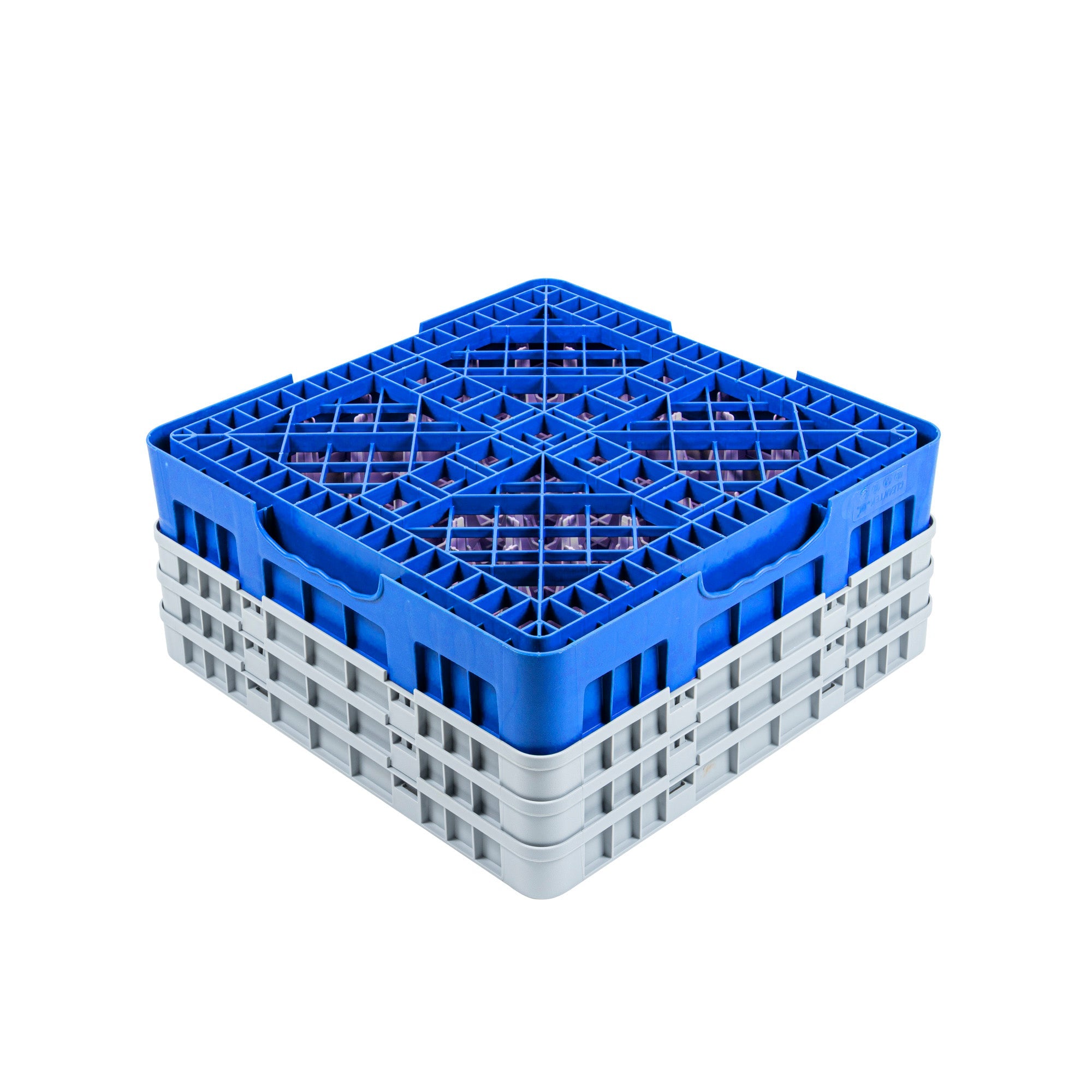 Clean Tek Professional Blue Glass Rack - 9 Compartments, 1 Full Drop and 2 Half Drop Extenders - 19 3/4" x 19 3/4" x 8 3/4" - 1 count box