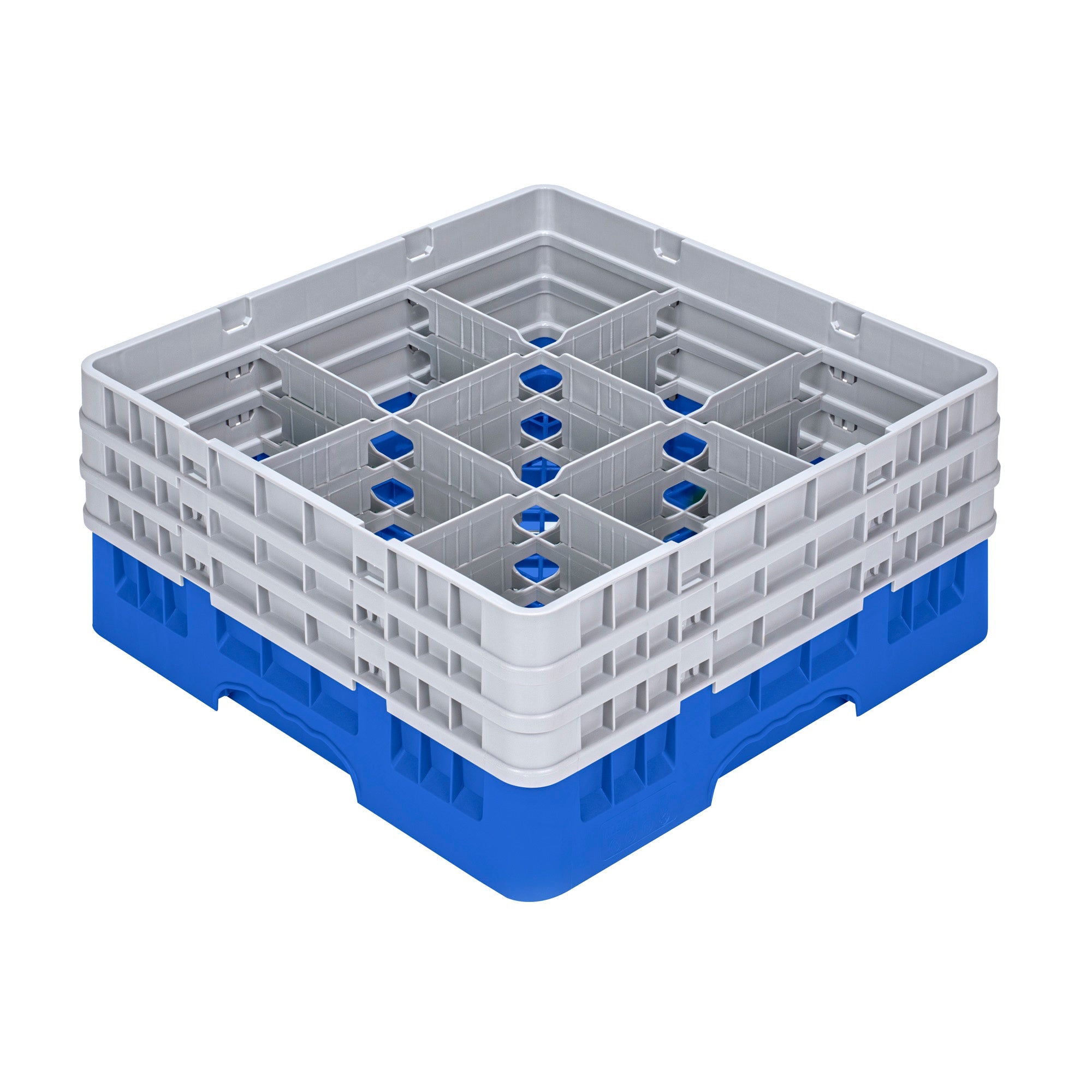 Clean Tek Professional Blue Glass Rack - 9 Compartments, 1 Full Drop and 2 Half Drop Extenders - 19 3/4" x 19 3/4" x 8 3/4" - 1 count box