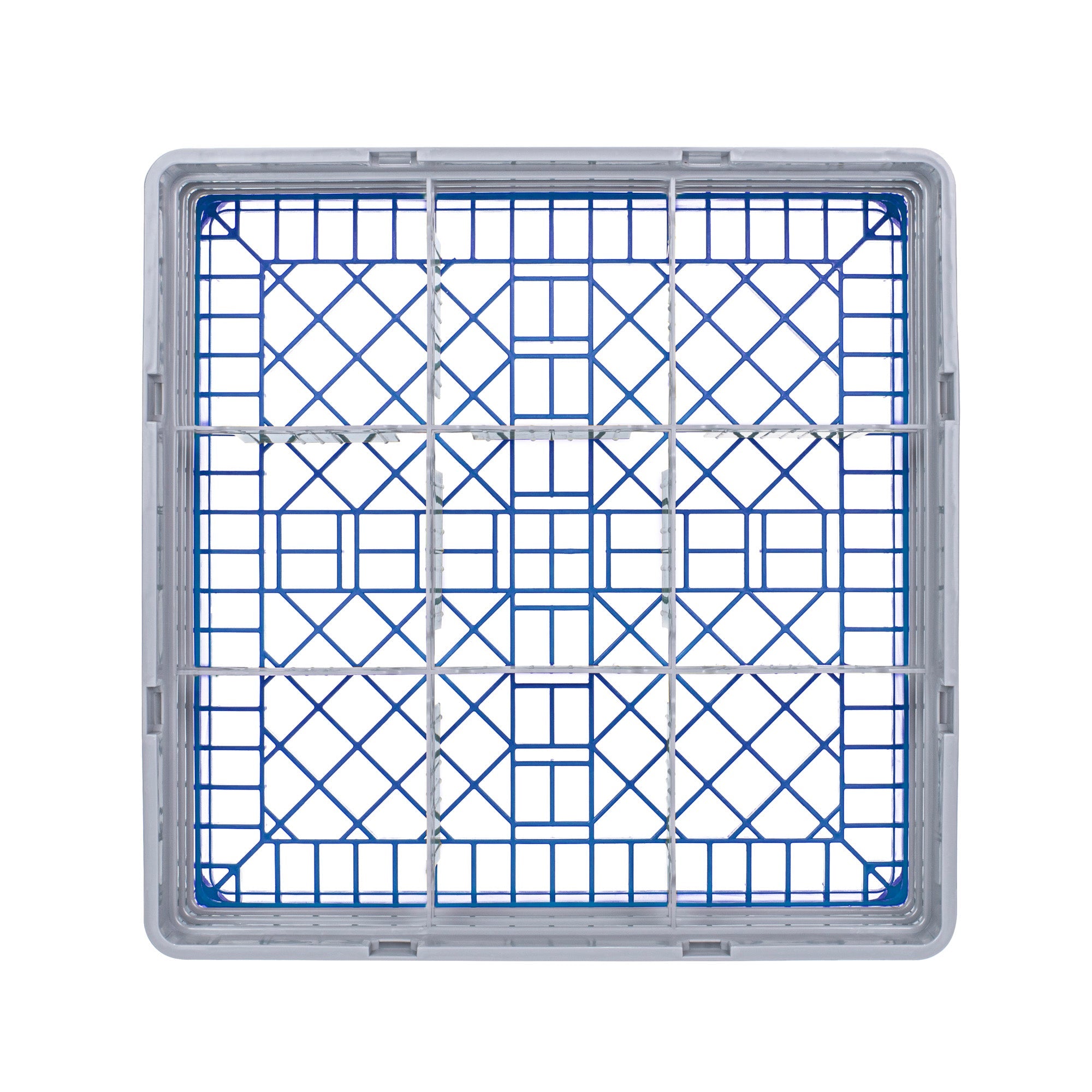 Clean Tek Professional Blue Glass Rack - 9 Compartments, 1 Full Drop and 2 Half Drop Extenders - 19 3/4" x 19 3/4" x 8 3/4" - 1 count box