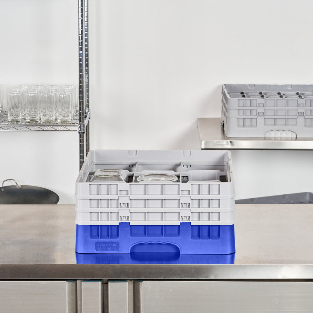 Clean Tek Professional Blue Glass Rack - 9 Compartments, 1 Full Drop and 2 Half Drop Extenders - 19 3/4" x 19 3/4" x 8 3/4" - 1 count box