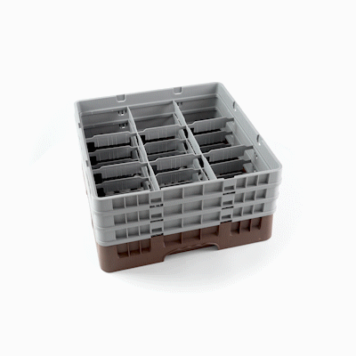 Clean Tek Professional Brown Glass Rack - 9 Compartments, 1 Full Drop and 2 Half Drop Extenders - 19 3/4" x 19 3/4" x 8 3/4" - 1 count box