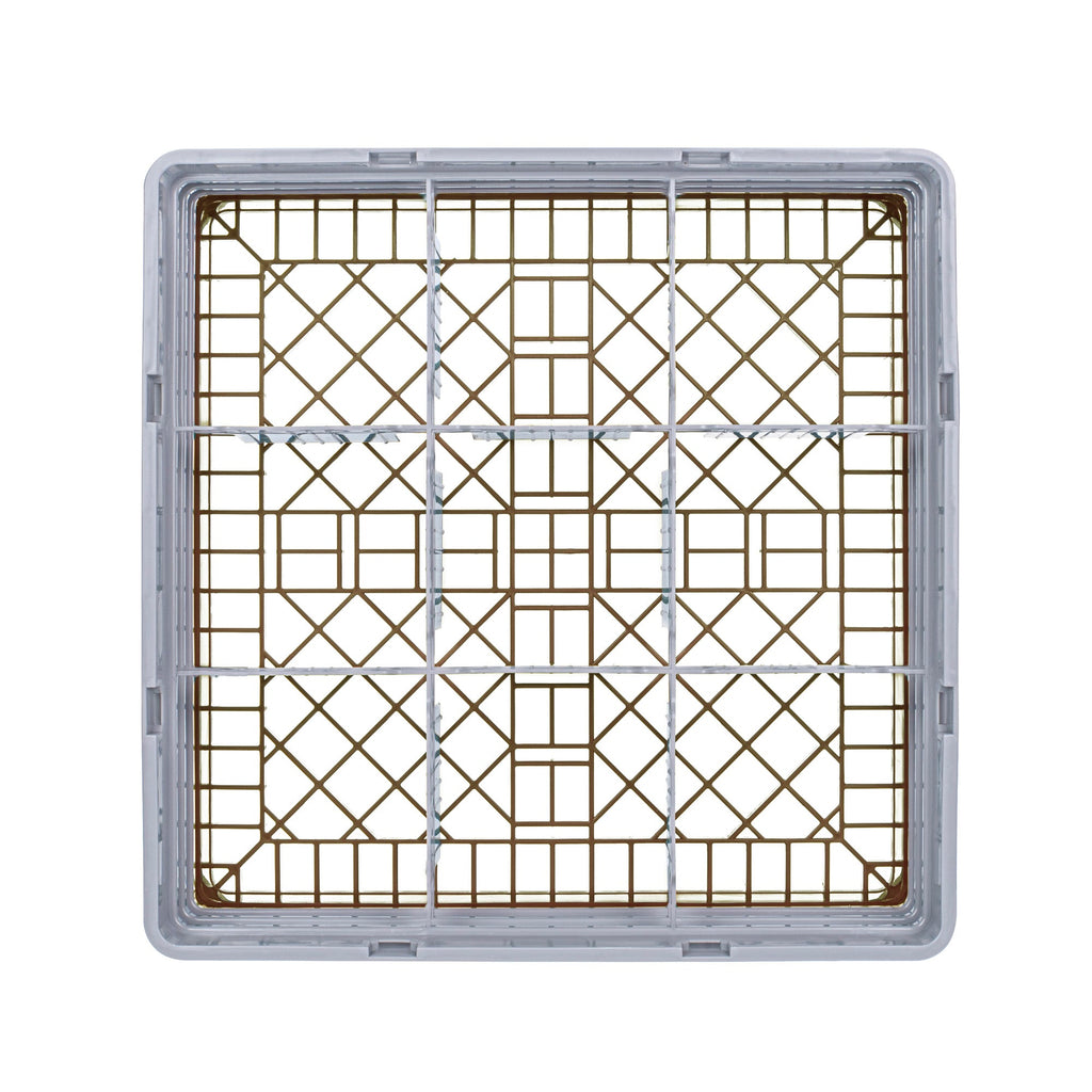 Clean Tek Professional Brown Glass Rack - 9 Compartments, 1 Full Drop and 2 Half Drop Extenders - 19 3/4" x 19 3/4" x 8 3/4" - 1 count box