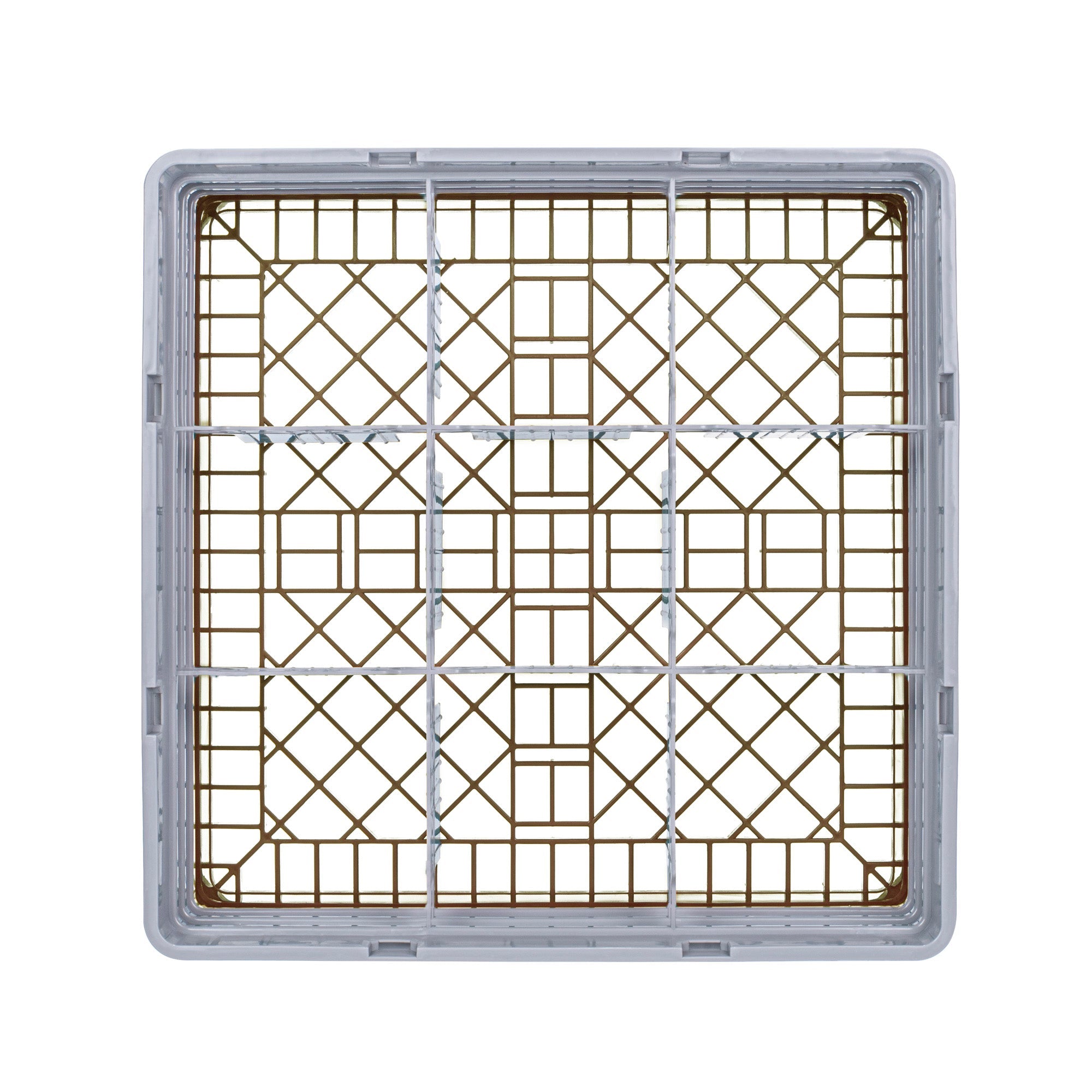 Clean Tek Professional Brown Glass Rack - 9 Compartments, 1 Full Drop and 2 Half Drop Extenders - 19 3/4" x 19 3/4" x 8 3/4" - 1 count box
