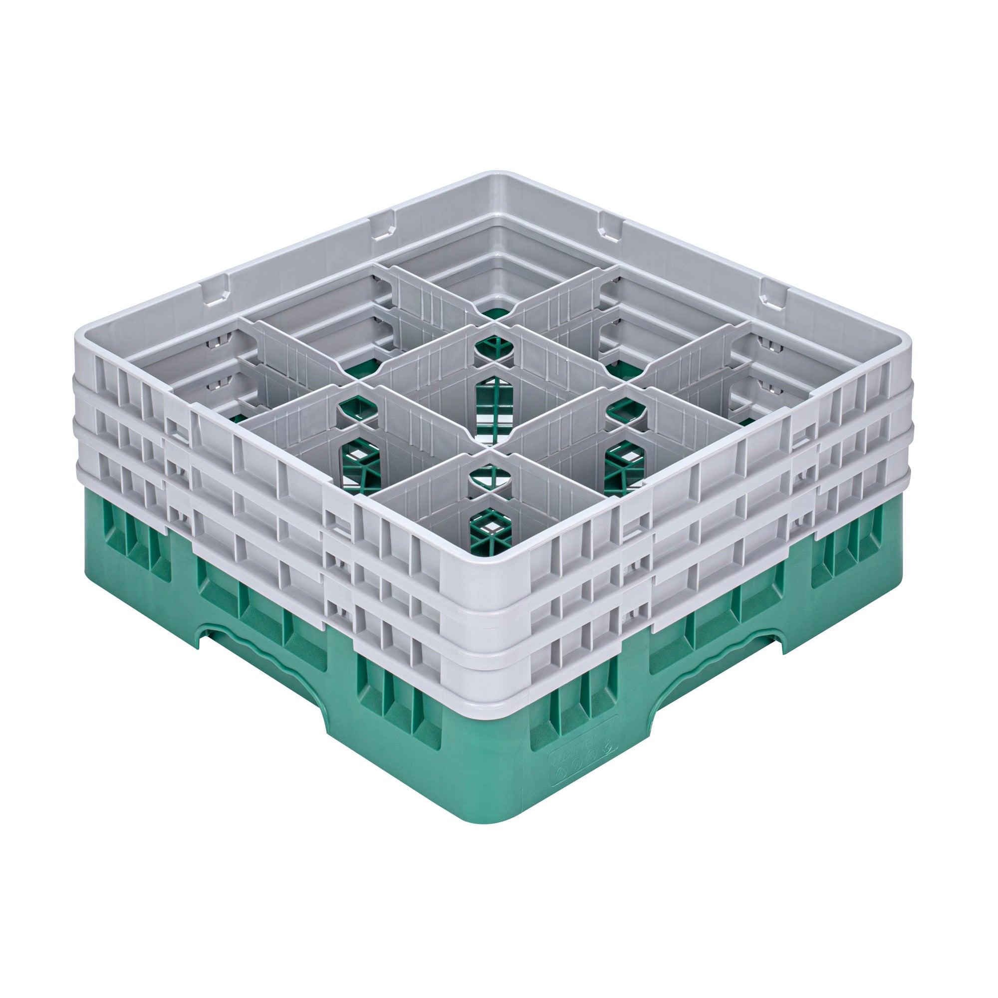 Clean Tek Professional Green Glass Rack - 9 Compartments, 1 Full Drop and 2 Half Drop Extenders - 19 3/4" x 19 3/4" x 8 3/4" - 1 count box