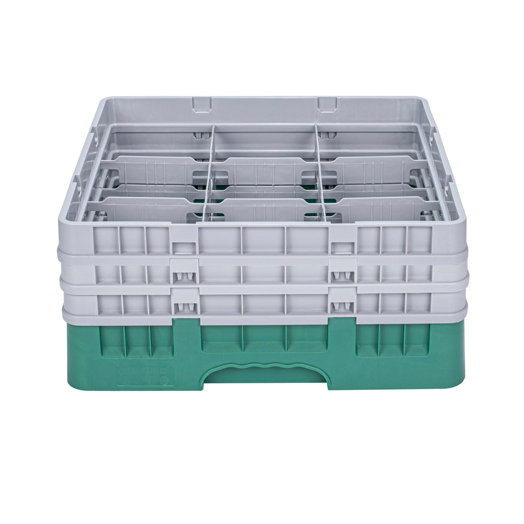 Clean Tek Professional Green Glass Rack - 9 Compartments, 1 Full Drop and 2 Half Drop Extenders - 19 3/4" x 19 3/4" x 8 3/4" - 1 count box