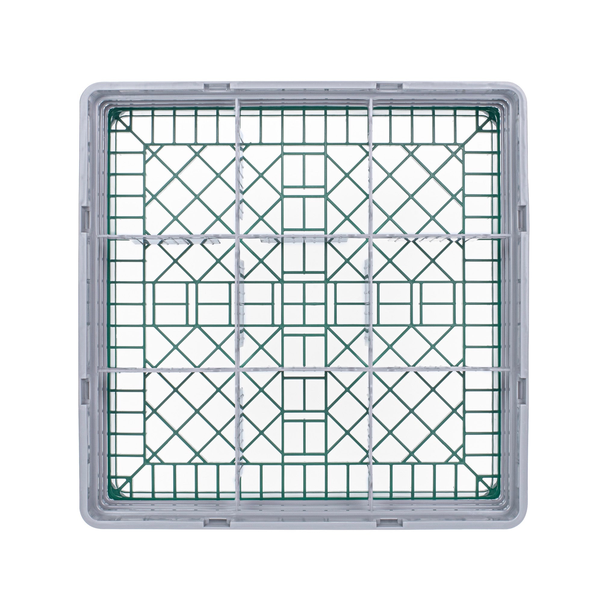 Clean Tek Professional Green Glass Rack - 9 Compartments, 1 Full Drop and 2 Half Drop Extenders - 19 3/4" x 19 3/4" x 8 3/4" - 1 count box