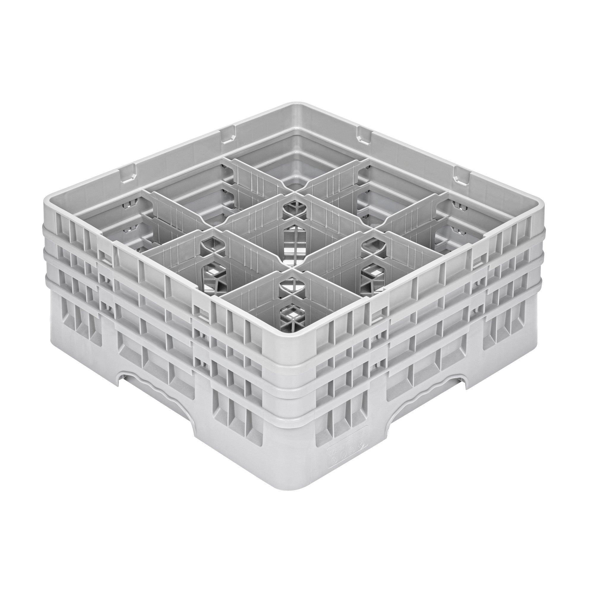 Clean Tek Professional Gray Glass Rack - 9 Compartments, 1 Full Drop and 2 Half Drop Extenders - 19 3/4" x 19 3/4" x 8 3/4" - 1 count box
