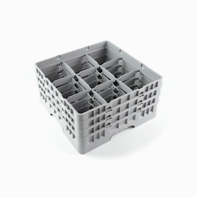 Clean Tek Professional Gray Glass Rack - 9 Compartments, 1 Full Drop and 2 Half Drop Extenders - 19 3/4" x 19 3/4" x 8 3/4" - 1 count box