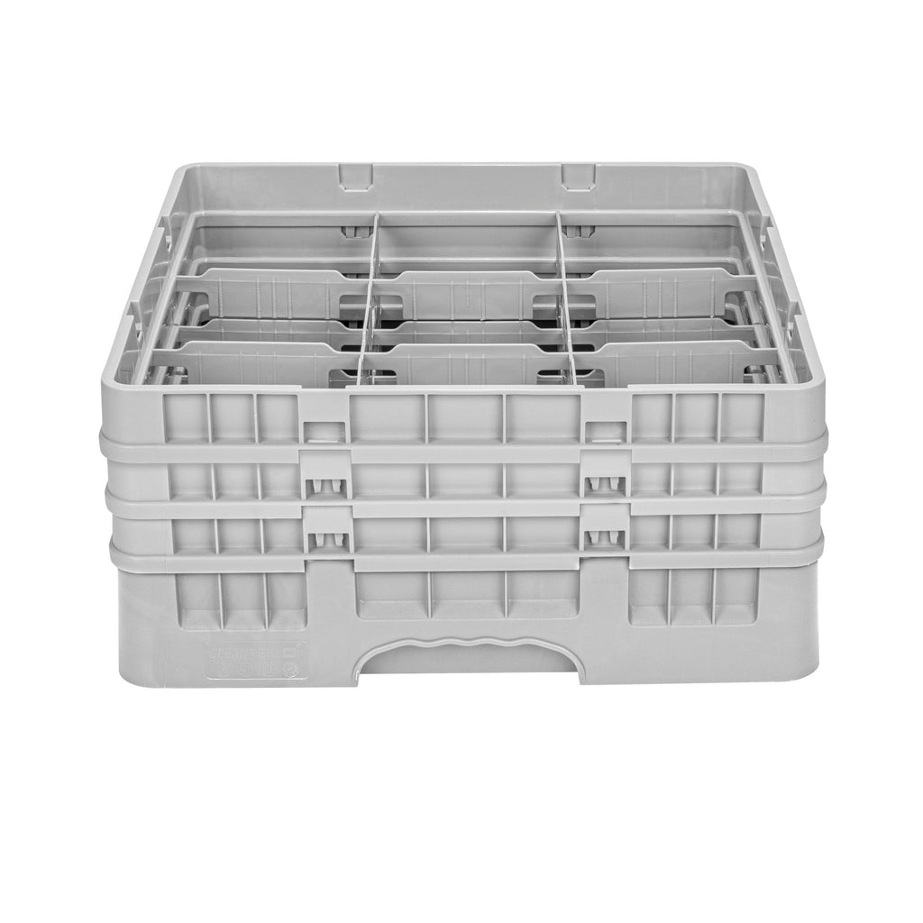 Clean Tek Professional Gray Glass Rack - 9 Compartments, 1 Full Drop and 2 Half Drop Extenders - 19 3/4" x 19 3/4" x 8 3/4" - 1 count box
