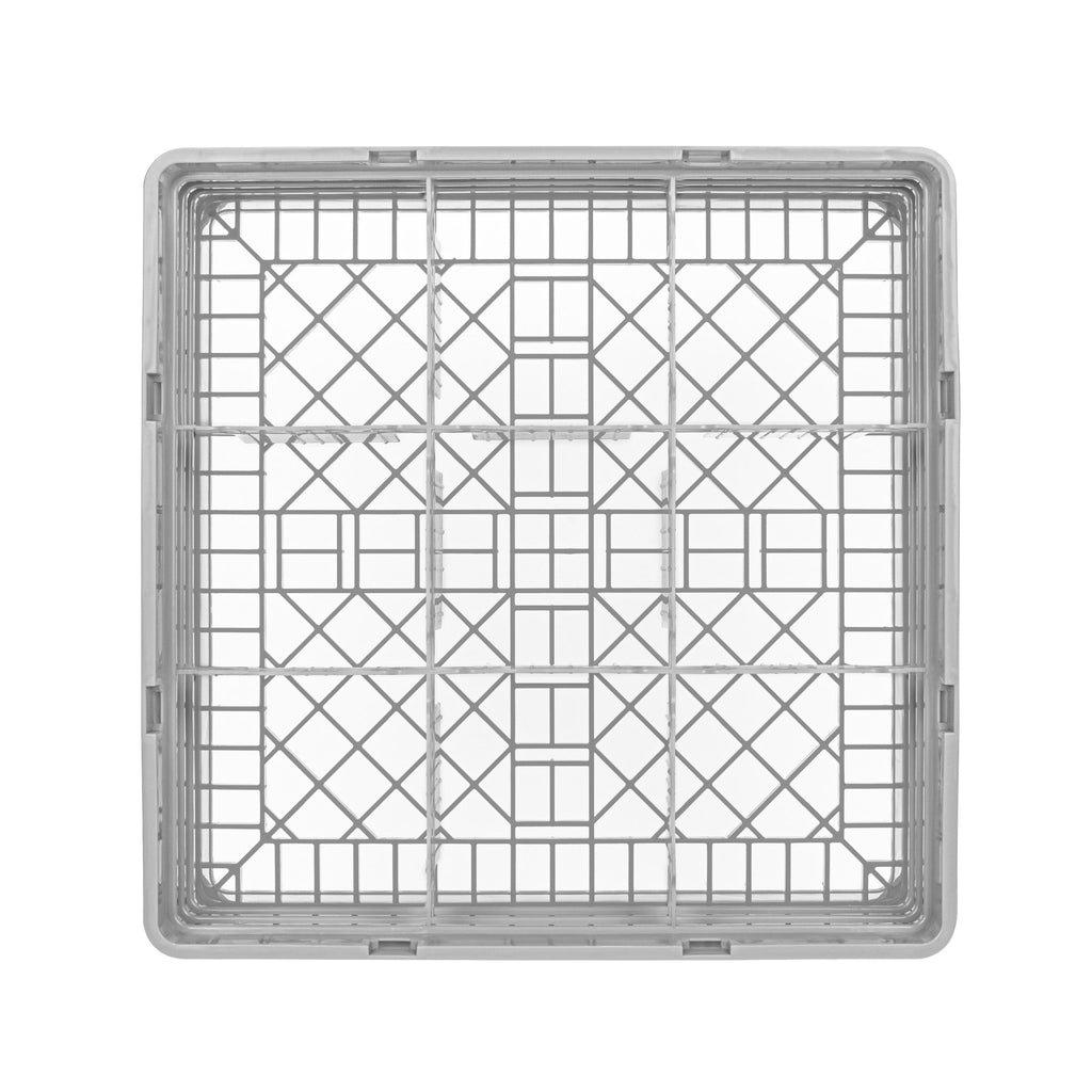 Clean Tek Professional Gray Glass Rack - 9 Compartments, 1 Full Drop and 2 Half Drop Extenders - 19 3/4" x 19 3/4" x 8 3/4" - 1 count box