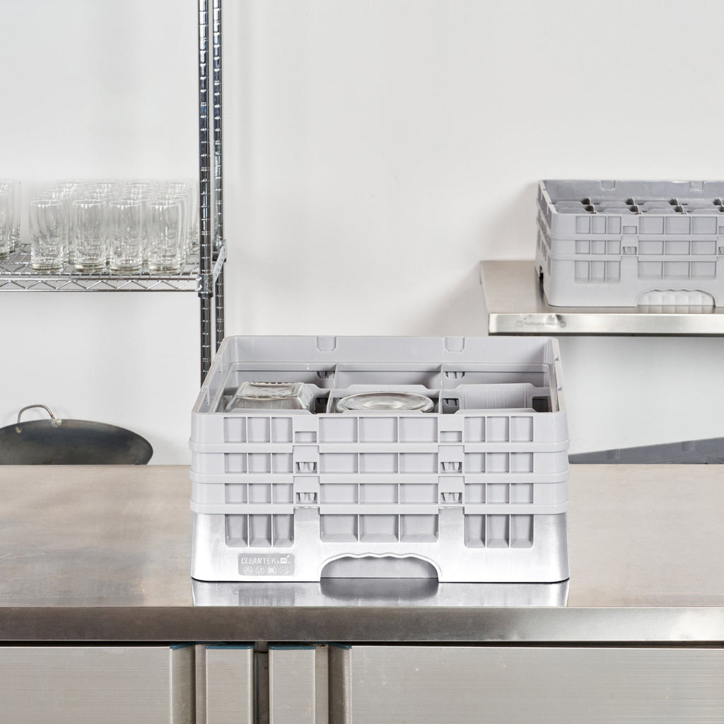 Clean Tek Professional Gray Glass Rack - 9 Compartments, 1 Full Drop and 2 Half Drop Extenders - 19 3/4" x 19 3/4" x 8 3/4" - 1 count box