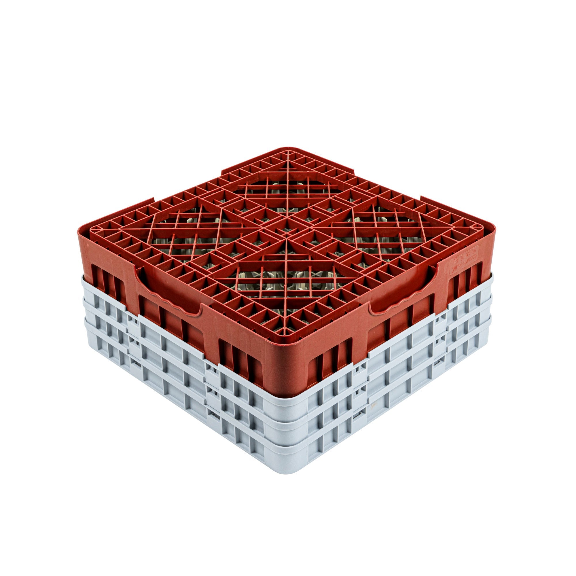 Clean Tek Professional Red Glass Rack - 9 Compartments, 1 Full Drop and 2 Half Drop Extenders - 19 3/4" x 19 3/4" x 8 3/4" - 1 count box