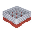 Clean Tek Professional Red Glass Rack - 9 Compartments, 1 Full Drop and 2 Half Drop Extenders - 19 3/4" x 19 3/4" x 8 3/4" - 1 count box