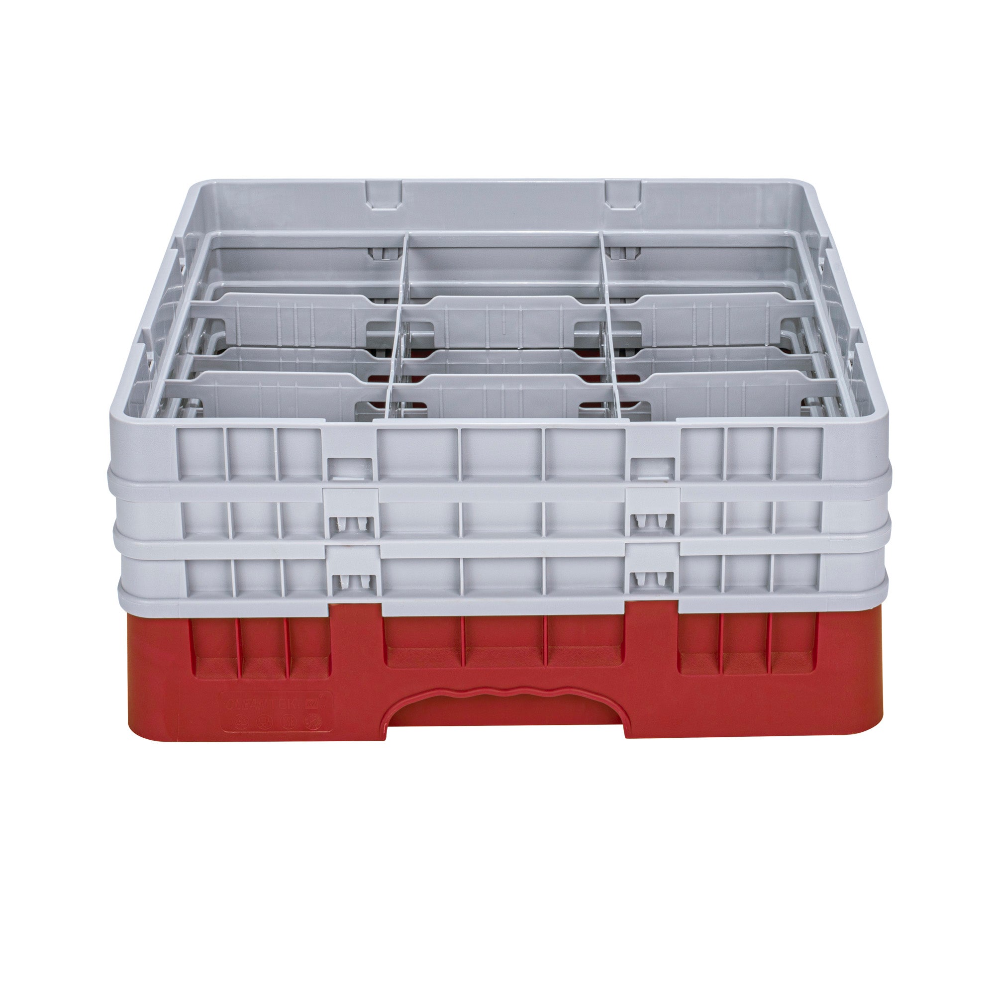 Clean Tek Professional Red Glass Rack - 9 Compartments, 1 Full Drop and 2 Half Drop Extenders - 19 3/4" x 19 3/4" x 8 3/4" - 1 count box