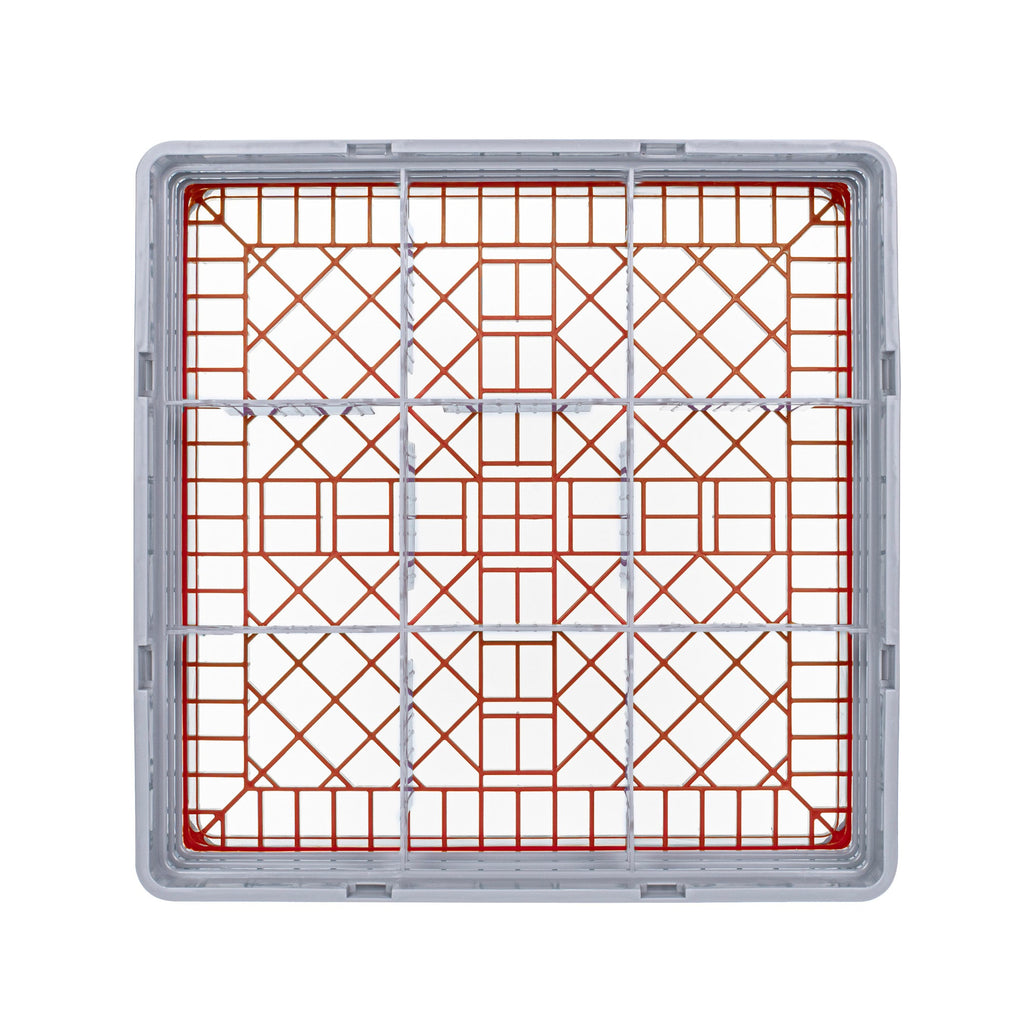 Clean Tek Professional Red Glass Rack - 9 Compartments, 1 Full Drop and 2 Half Drop Extenders - 19 3/4" x 19 3/4" x 8 3/4" - 1 count box