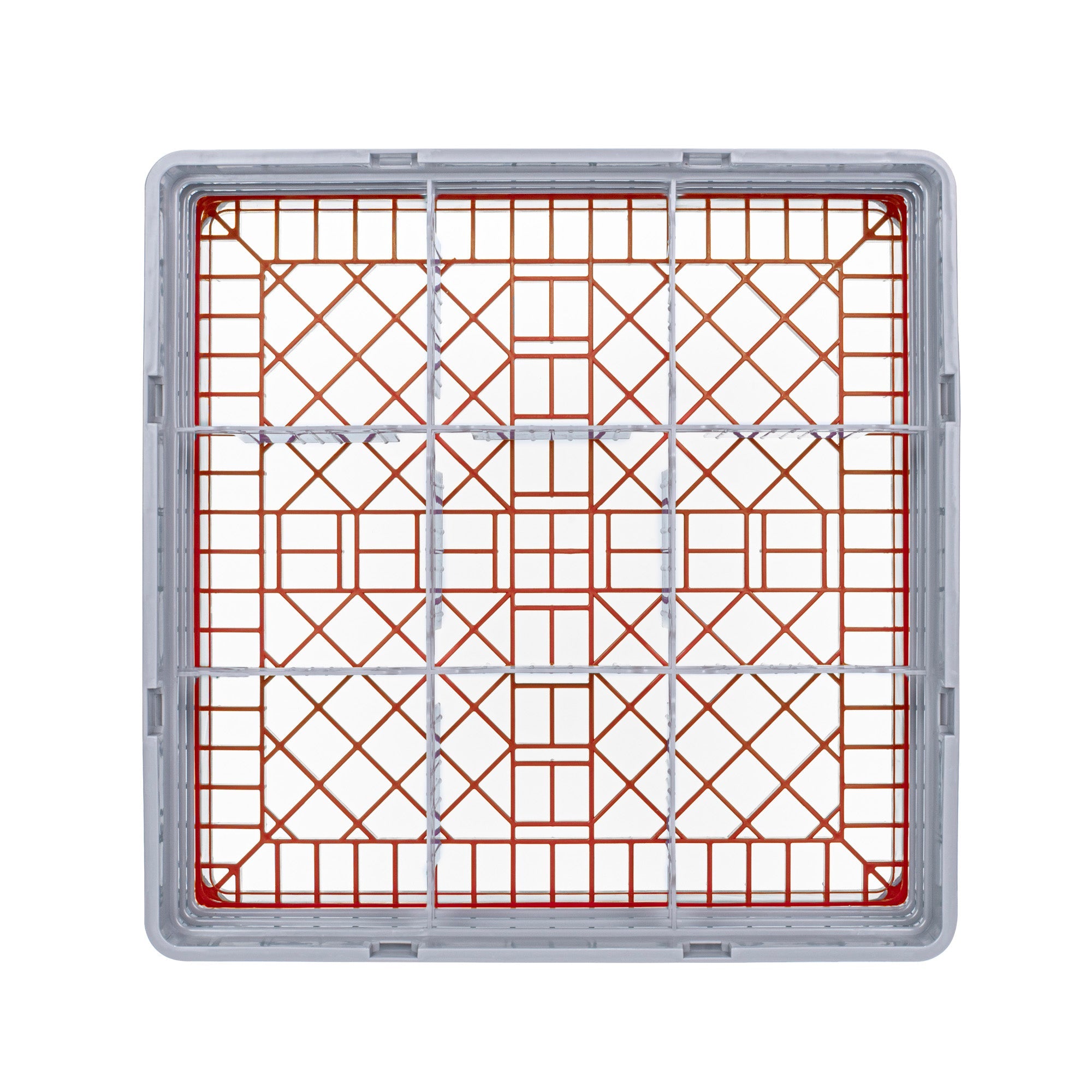 Clean Tek Professional Red Glass Rack - 9 Compartments, 1 Full Drop and 2 Half Drop Extenders - 19 3/4" x 19 3/4" x 8 3/4" - 1 count box