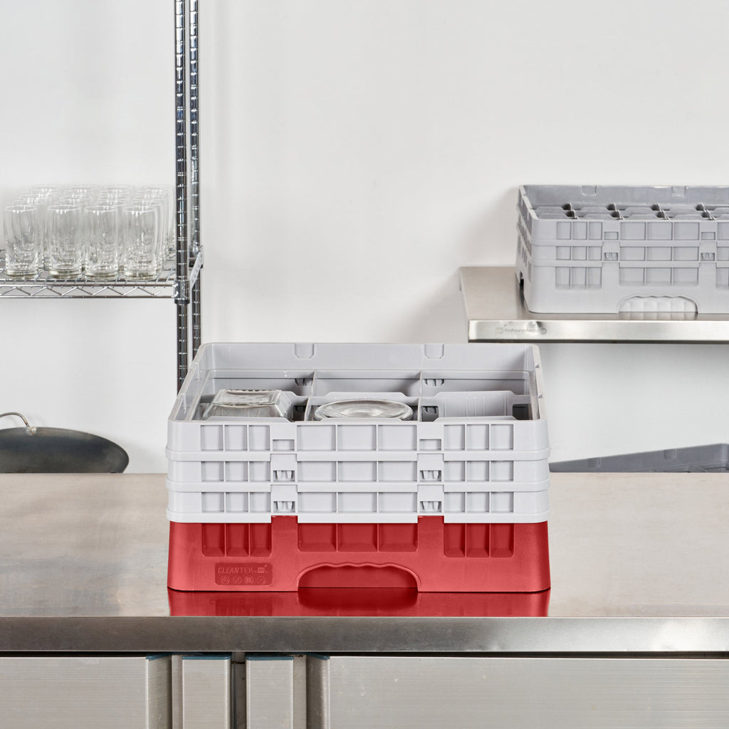Clean Tek Professional Red Glass Rack - 9 Compartments, 1 Full Drop and 2 Half Drop Extenders - 19 3/4" x 19 3/4" x 8 3/4" - 1 count box