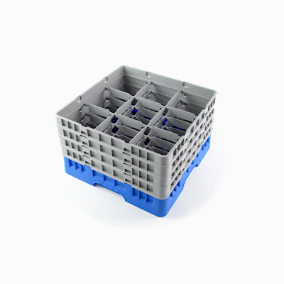 Clean Tek Professional Blue Glass Rack - 9 Compartments, 1 Full Drop and 3 Half Drop Extenders - 19 3/4" x 19 3/4" x 10 1/2" - 1 count box