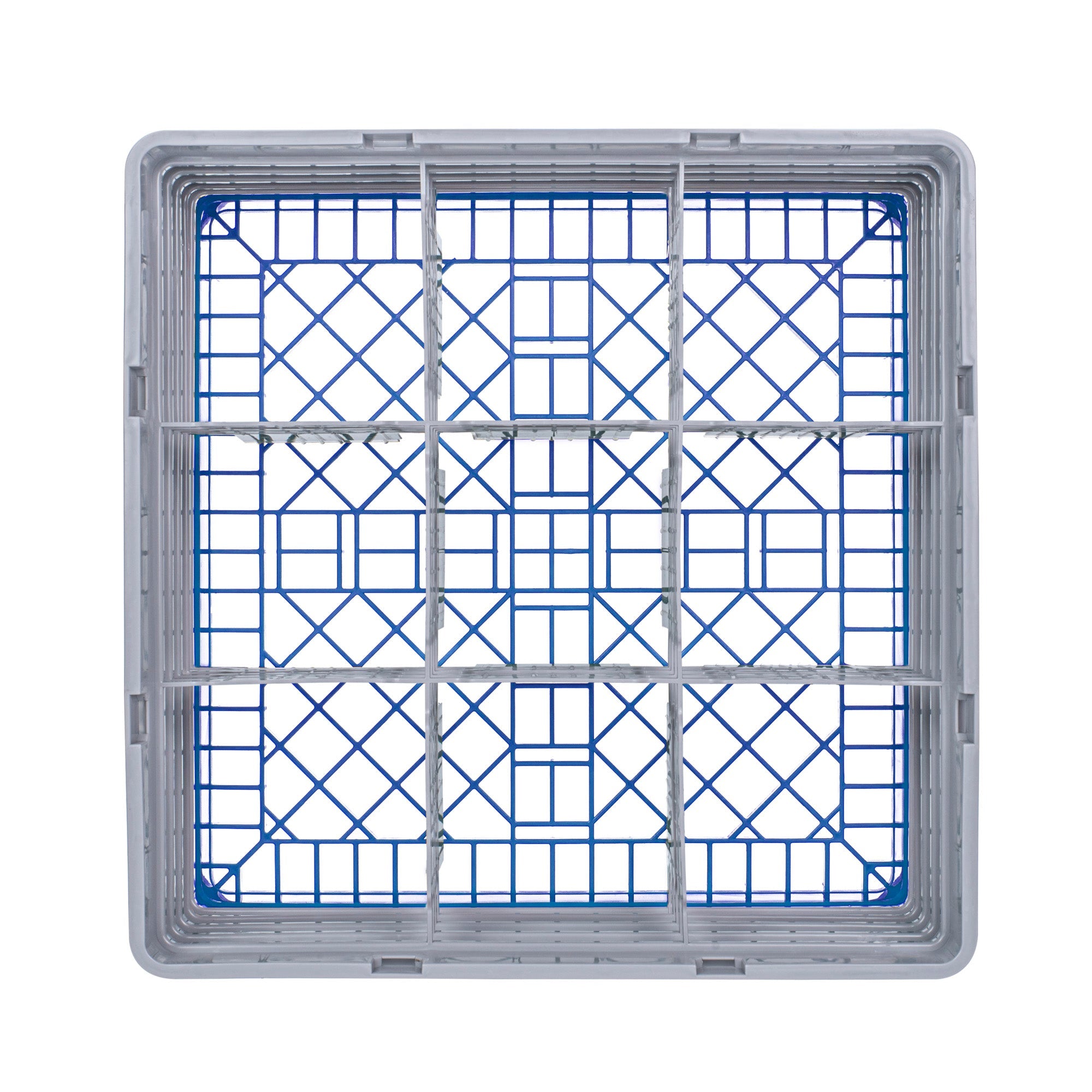Clean Tek Professional Blue Glass Rack - 9 Compartments, 1 Full Drop and 3 Half Drop Extenders - 19 3/4" x 19 3/4" x 10 1/2" - 1 count box