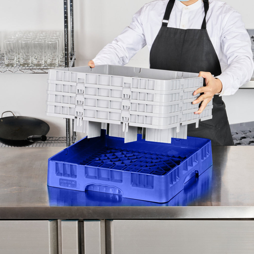 Clean Tek Professional Blue Glass Rack - 9 Compartments, 1 Full Drop and 3 Half Drop Extenders - 19 3/4" x 19 3/4" x 10 1/2" - 1 count box