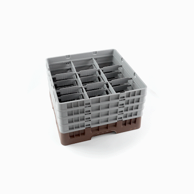 Clean Tek Professional Brown Glass Rack - 9 Compartments, 1 Full Drop and 3 Half Drop Extenders - 19 3/4" x 19 3/4" x 10 1/2" - 1 count box