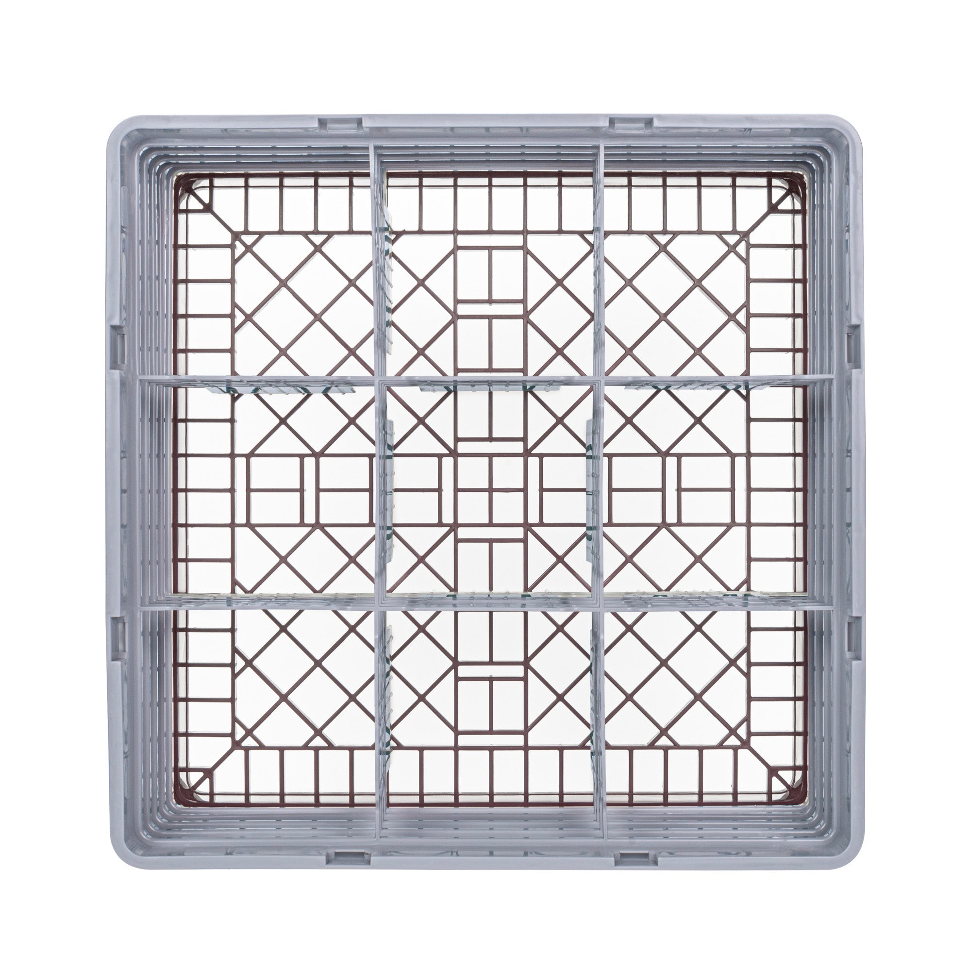 Clean Tek Professional Brown Glass Rack - 9 Compartments, 1 Full Drop and 3 Half Drop Extenders - 19 3/4" x 19 3/4" x 10 1/2" - 1 count box