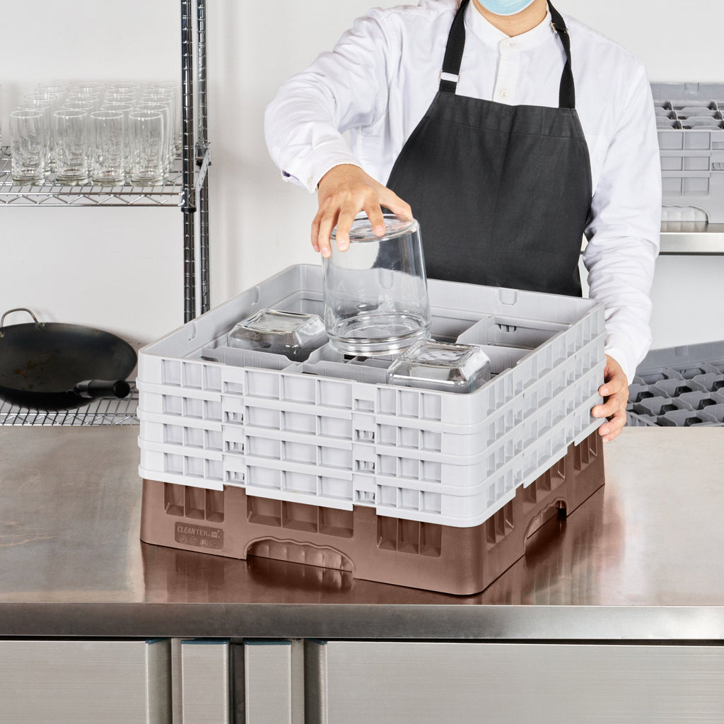 Clean Tek Professional Brown Glass Rack - 9 Compartments, 1 Full Drop and 3 Half Drop Extenders - 19 3/4" x 19 3/4" x 10 1/2" - 1 count box